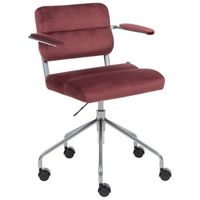 silla de oficina tradicional de terciopelo giratoria y ajustable con reposabrazos borgona candor