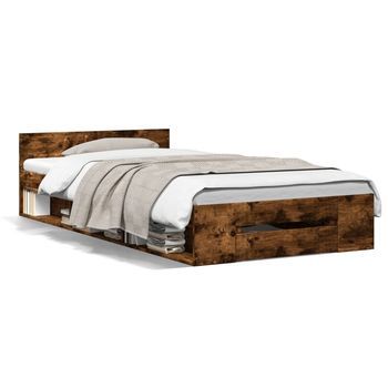 Cama Individual | Cama Para Adultos | Cama Con Cajón Madera De Ingeniería Roble Ahumado 75x190 Cm