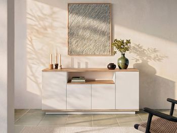 Aparador 4 puertas decor efecto pino y blanco L180 cm