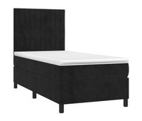 cama box spring colchon y led terciopelo negro 90x200 cm rayas verticales