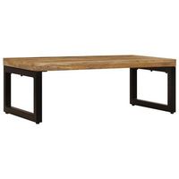 mesa de cafe - mesa de centro madera maciza de mango y acero 100x50x35 cm