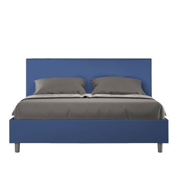 Cama Con Almacenaje Acolchada 160x200 Cuero Sintético Azul Adele