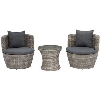 Conjunto De Jardín De 3 Piezas De Ratán Sintético Gris Con Cojines Estilo Moderno Capri