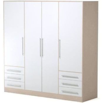 Armario 4 Puertas Batientes + 6 Cajones - Aglomerado - Roble Y Blanco