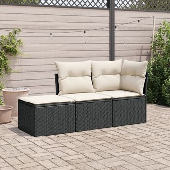 Conjunto De Sofás De Jardín Con Cojines 3 Uds | Mueble Jardin Mesa Y Sillas Ratán Sintético Negro Cfw733193