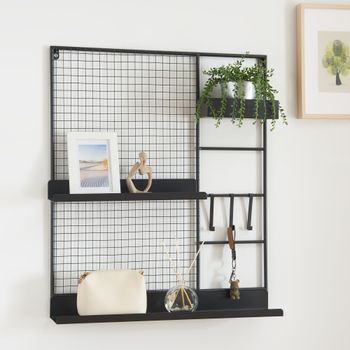 Panel De Rejilla Westre Con Estantes Metal 70x60x11cm - Negro [en.casa]