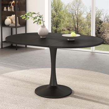 Mesa De Comedor Extensible Ovalada - Pr 100/140 X Al 75 Cm - Mdf - Negro