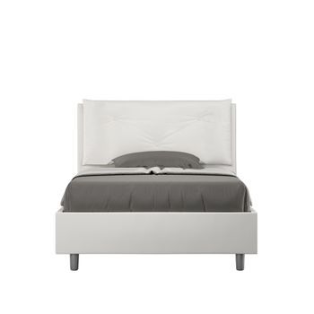 Cama Con Almacenaje Acolchada 120x210 Cuero Sintético Blanco Appia Large