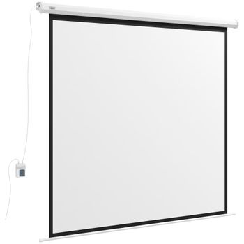HOMCOM Pantalla de Proyector Eléctrica 96 Pulgadas Pantalla de Proyección con Control Remoto 1:1 para Interior Exterior Blanco
