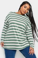 yours camiseta manga larga de algodon de rayas blancas y verdes mujer curvy y tallas grandes yours