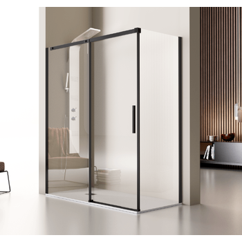 Frontal De Ducha + Puerta Corredera Luna Negro 120 Cm Lateral Fijo : 76.5 - 79 Cm