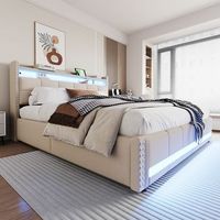 cama doble con colchon hidraulico 180x200cmbeige tela de lino
