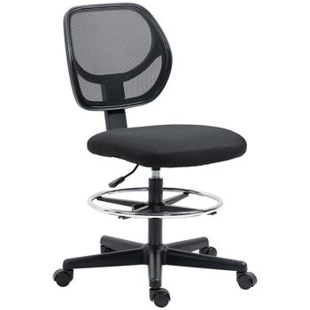 Vinsetto Silla de oficina asiento alto en malla altura ajustable 50-70 cm con reposapiés giratorio 360° Negro   Aosom España