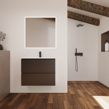 Conjunto De Baño Kaji | 80 Cm Negro | Dos Cajones | Lavabo Empotrado | Mueble Montado | No Incluye Espejo | Alday