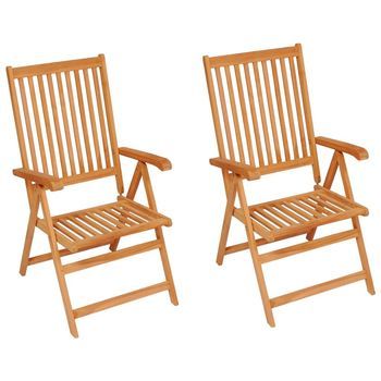 Pack 2 Uds Sillas De Jardín | Silla De Exterior | Sillón Con Cojines Negros Madera Maciza De Teca