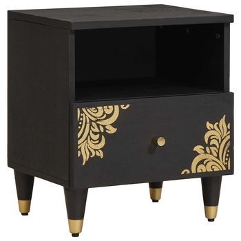 Armario De Noche Negro 40 X 33 X 46 Cm Madera De Mango Maciza Vidaxl
