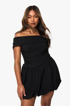 Vestido Plus Mini De Bengalina Fruncido, Negro