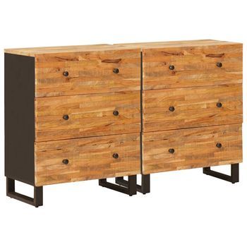 Aparador 2 Uds. 60 X 33 X 75 Cm Madera De Mango Maciza Marrón Vidaxl