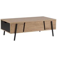 mesa de centro de aglomerado de madera clara patas de metal negras con almacenaje blackpool