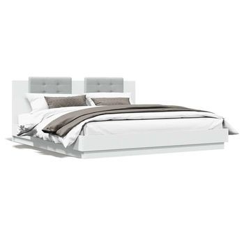 Estructura Cama Con Cabecero Madera Ingeniería Blanco 160x200cm