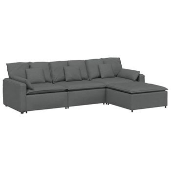 Sofá Modular Con Reposapiés Y Cojines, Color Gris Oscuro Vidaxl