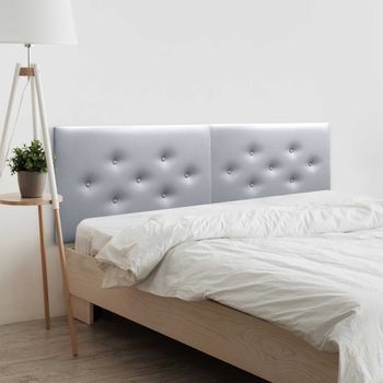 Dhome Cabecero De Polipiel Con 3 Hileras Intercaladas De Botones Cabezal Tapizado Cama Lujo (plata, 180cm (2 Piezas))
