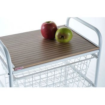 Carrito De Cocina Nora, 4 Cestas De Gran Capacidad, Encimera Color Abedul Efecto Alistonado,,blanco
