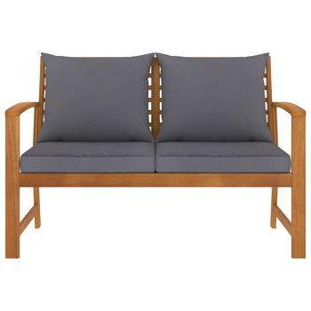 Banco De Jardín | Banco De Exterior | Silla De Jardín 120 Cm Cojines Gris Oscuro Madera Acacia Maciza