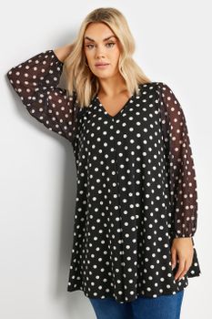 Yours Top Negro De Malla Estampado De Lunares, Mujer Curvy Y Tallas Grandes, Yours