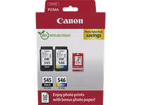cartucho de tinta - canon pg-545cl-546 8 ml 180 paginas por cartucho 50 hojas papel fotografico satinado negro color cian magenta amarillo