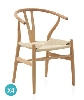 Pack 4 sillones madera de haya con asiento trenzado