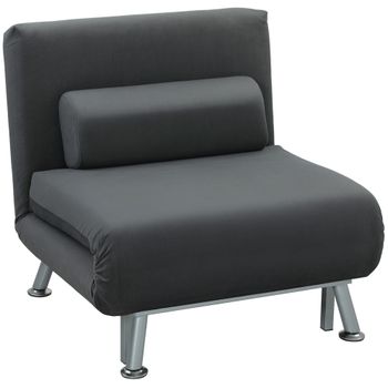 HOMCOM Sillón Cama 3 en 1 con Respaldar Ajustable y Cojín en Tela Efecto Terciopelo Gris Oscuro   Aosom España