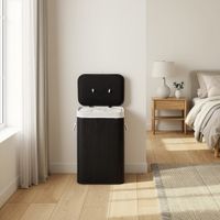 cesto de ropa sucia con tapa de bambu de color negro