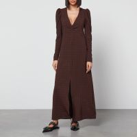ganni checked seersucker maxi dress - eu 36uk 8
