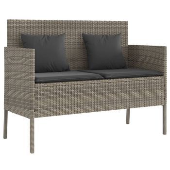 Banco De Jardín | Banco De Exterior | Silla De Jardín Con Cojines Ratán Sintético Gris