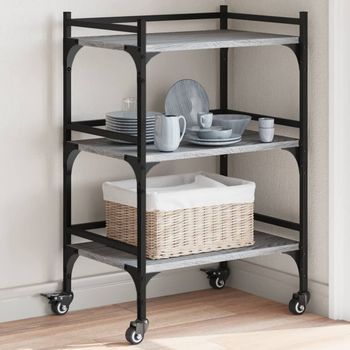 Carrito De Cocina，estantería De Cocina, Carrito De Servir Madera Ingeniería Gris Sonoma 50x35x75,5 Cm Cfw714193