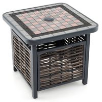 costway mesa lateral de ratan pe con tablero de resina agujero para sombrilla estructura de metal 55 x 55 x 50 cm negro y marron