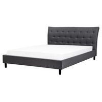 cama tapizada gris oscuro 160 x 200 cm con somier y cabecero acolchado saverne