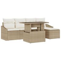 juego de sofa de jardin de 6 piezas con cojines beige de ratan poli v1010 unico  beige