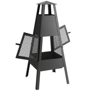 Outsunny Brasero de Exterior con Chimenea Cónica 41x40,5x97 cm Acero al Carbono con Malla Protectora para Patio Terraza Negro