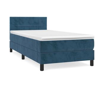 Cama box spring con colchón terciopelo azul oscuro 90x200 cm bloques con cuadros
