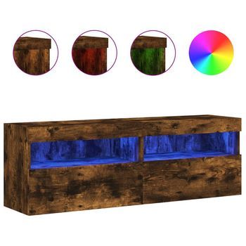 Muebles Tv De Pared Luces Led 2 Uds Roble Ahumado 60x30x40 Cm Vidaxl
