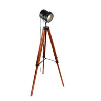 lampara de pie tripode madera natural e27 ajustable negro