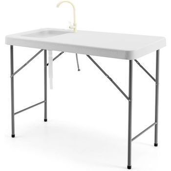 Mesa Plegable Con Fregadero, Grifo, Tubo De Drenaje Costway 115 X 59 X 94 Cm