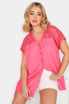 Limited Collection Blusa Rosa Manga Sisa Con Encaje, Mujer Curvy Y Tallas Grandes, Yours