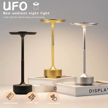 1 lámpara de escritorio LED recargable por USB con atenuación táctil, carga USB portátil, luz nocturna de ambiente retro para cafetería o bar.