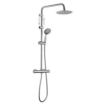 Kibath Columna De Ducha Termostático Rapida | Altura Regulable 78-135 Cm | Latón Macizo Cromo Brillo | Diseño Redondo Con Rociador Efecto Lluvia Y Alcachofa | Ideal Techos Altos
