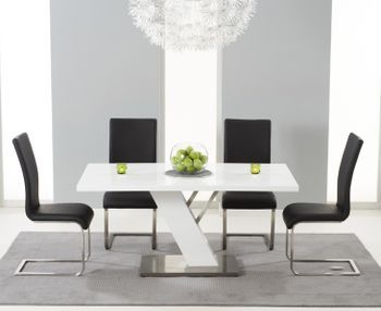 Palma 160cm White High Gloss Dining Table with Malaga Chairs - Black, 4 Chairs