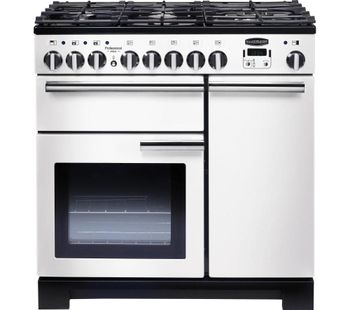 RANGEMASTER Professional Deluxe 90 Dual Fuel Range Cooker - White & Chrome, White
