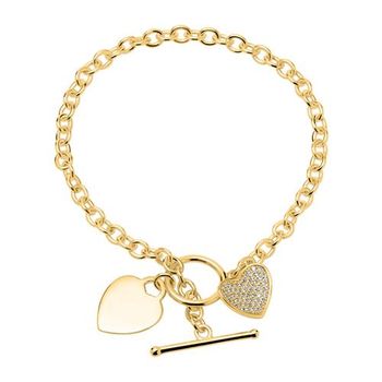 Pulsera corazones plata 925 oro circonita grabable